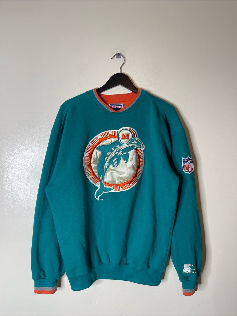 Vintage Starter Pro Line Miami Dolphins Crewneck Sweater Size Large Mens